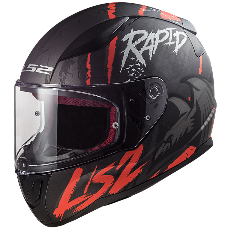 LS2 RAPID RAVEN MAT SİYAH-BEYAZ-KIRMIZI KAPALI KASK